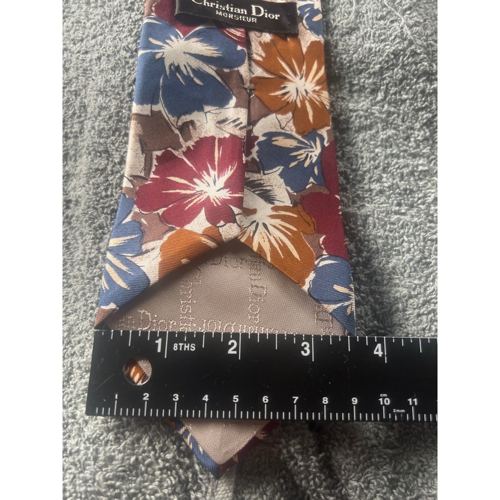 Christian Dior Monsieur Silk Tie Floral Pattern Blue Burgundy Brown Men‎ - Picture 4 of 4
